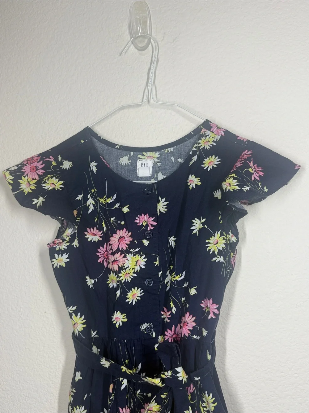 GAP kids Navy Floral Tie-Waist Short Sleeve Dress